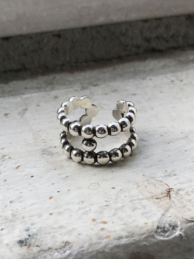925 Sterling Silver Round Bead Vintage Free Size Ring