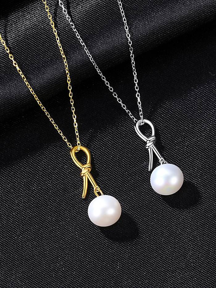 925 Sterling Silver Freshwater Pearl Bowknot Minimalist Necklace