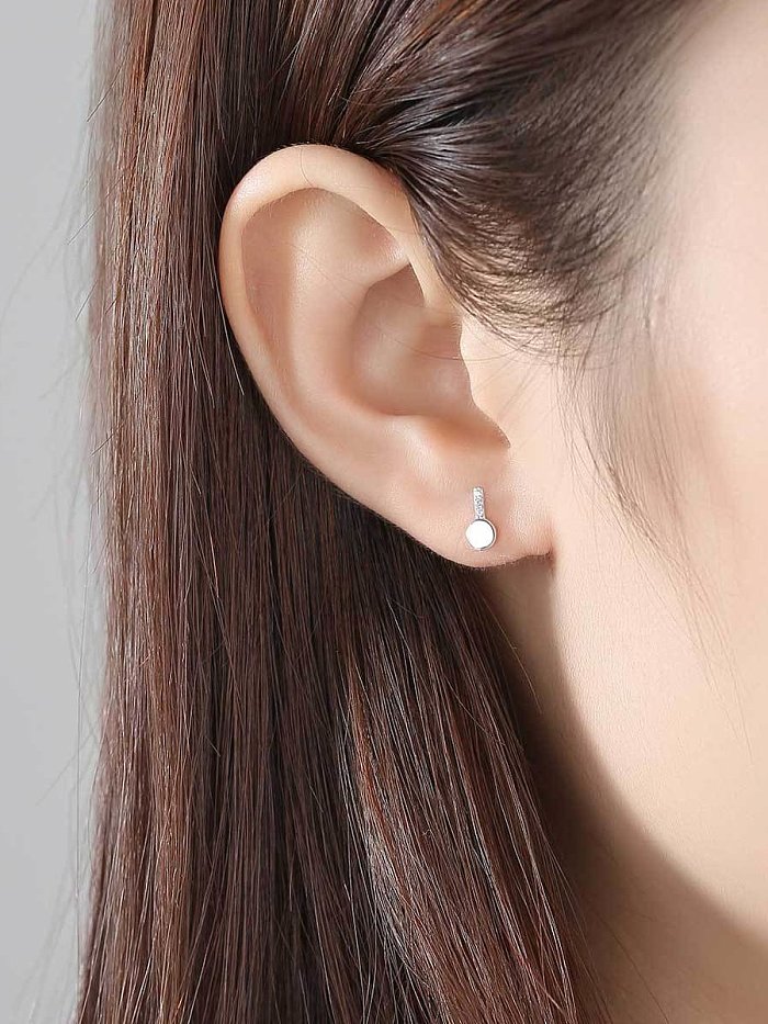 925 Sterling Silver Rhinestone Smooth Round Minimalist Stud Earring