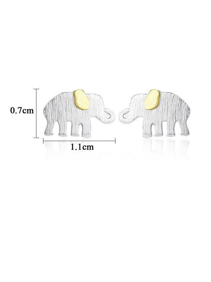 925 Sterling Silver With White Gold Plated Cute Animal Elephant Stud Earrings