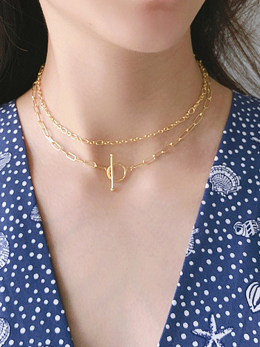 925er Sterlingsilber mit vergoldeten schlichten runden mehrsträngigen Halsketten