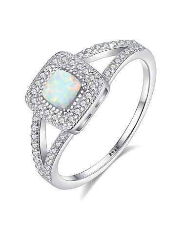 925 Sterling Silver With Opal Personality Geometric Band Rings