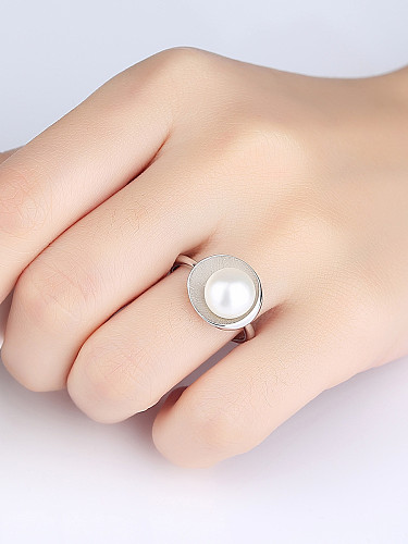 Sterling Silver 9-9.5mm natural pearl free size ring