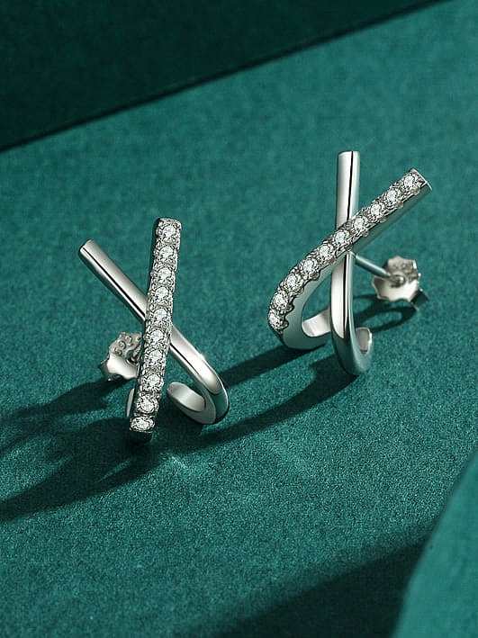 925 Sterling Silver Cubic Zirconia Cross Classic Stud Earring