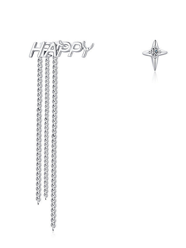 925 Sterling Silver Asymmetrical Letter Tassel Minimalist Drop Earring