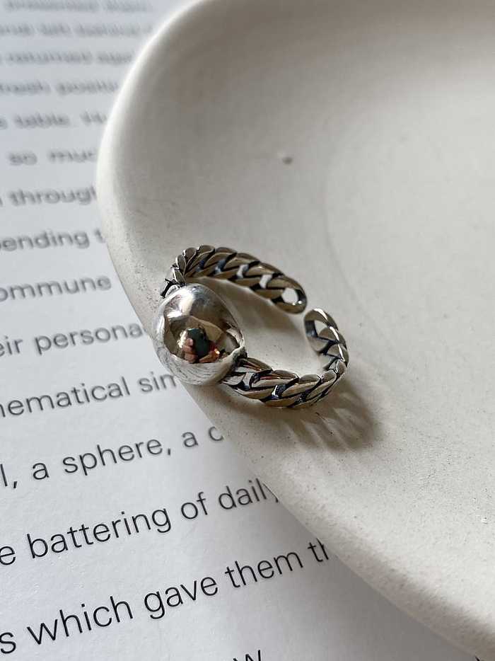 925 Sterling Silver Vintage Chain Round Face Free Size Midi Ring