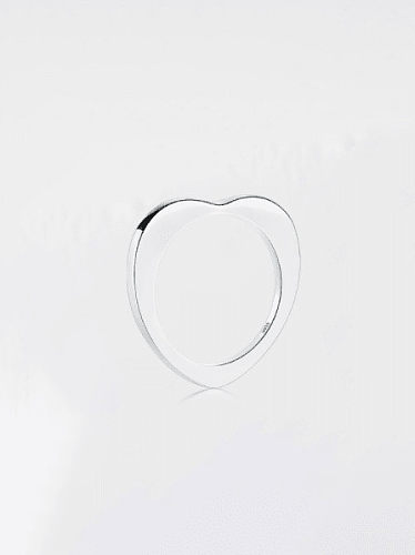 Anel de banda minimalista coração oco de prata esterlina 925