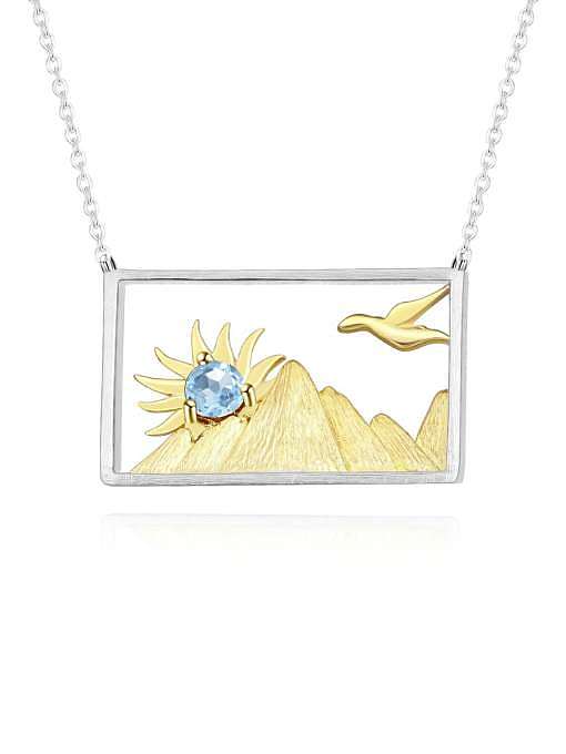 925 Sterling Silber natürliche Farbe Schatz Sonnenaufgang Sonnenuntergang Handwerker geometrische Anhänger Halskette