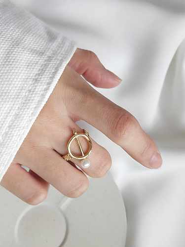 925 Sterling Silver Imitation Pearl Chain Geometric Minimalist Midi Ring