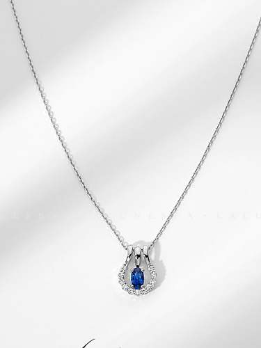 925 Sterling Silver Sapphire Blue Geometric Variety of wearing methods Dainty Necklace