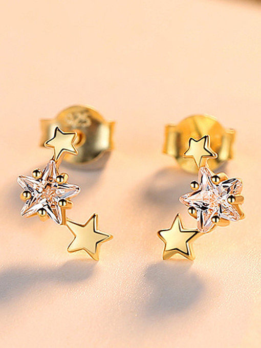 925 Sterling Silver With 18k Gold Plated Cute Star Stud Earrings