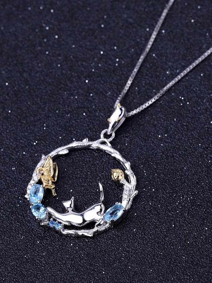 925 Sterling Silver Natural Color Treasure Artisan Animal Pendant Necklace