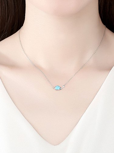 925 Sterling Silver Opal Fish Minimalist Necklace