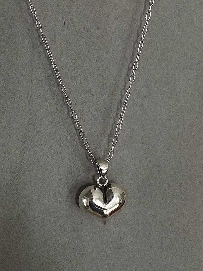 925 Sterling Silver Vintage Smooth Love heart pendant Necklace