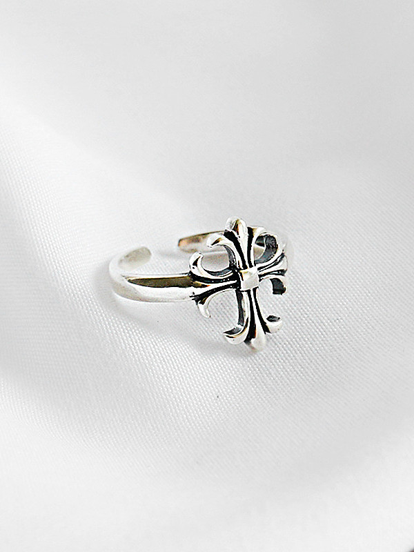 925 Sterling Silver With Antique Silver Plated Personality Cross Free Size Rings