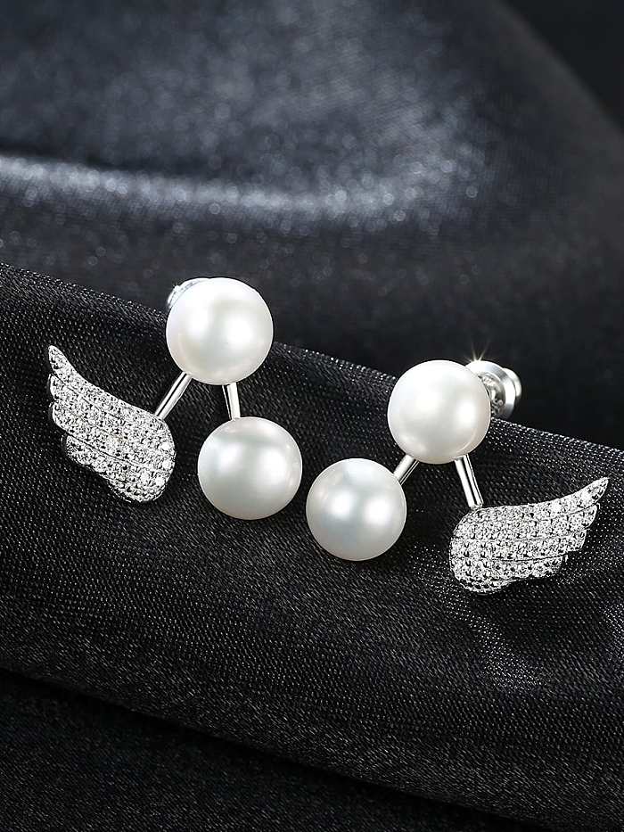 925 Sterling Silver Angel wings Freshwater Pearl Drop Earring