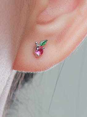 925 Sterling Silver Cubic Zirconia Friut Cherry Cute Stud Earring