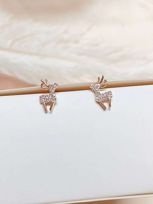925 Sterling Silver Cubic Zirconia Deer Dainty Stud Earring