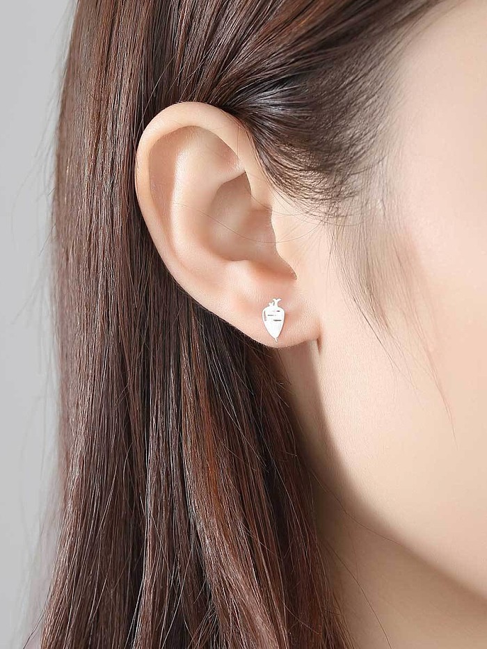 925 Sterling Silver With Smooth Simplistic Asymmetry Radish rabbit Stud Earrings