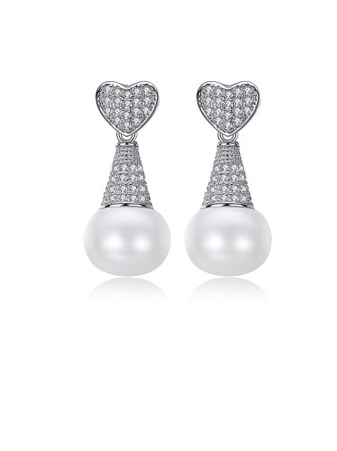 925 Sterling Silver Cubic Zirconia White Heart Luxury Drop Earring