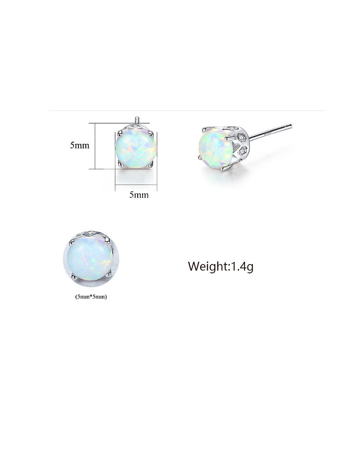 925 Sterling Silver With Opal Cute Round Stud Earrings