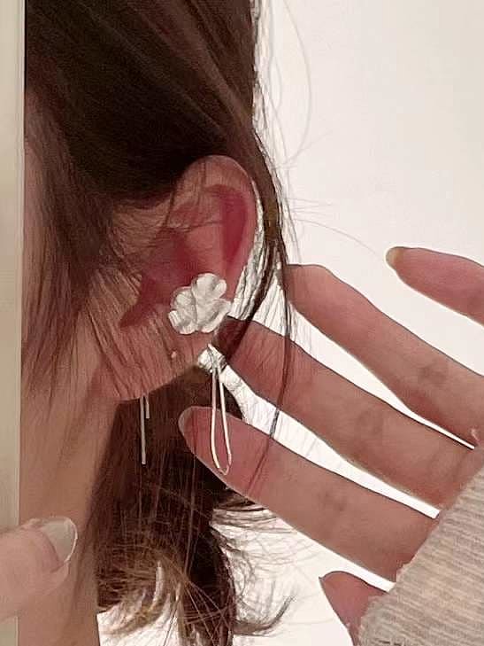 925 Sterling Silver Flower Minimalist Threader Earring (Single-Only One)