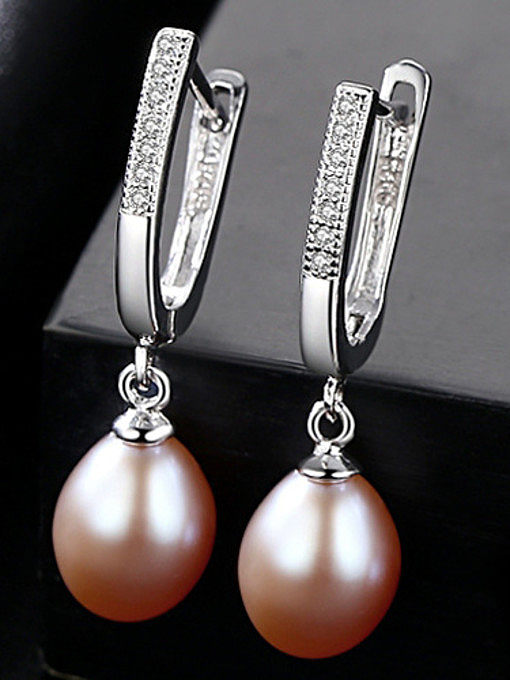 Boucles d'oreilles en argent sterling avec perles d'eau douce naturelles AAA zircon 8-9 mm