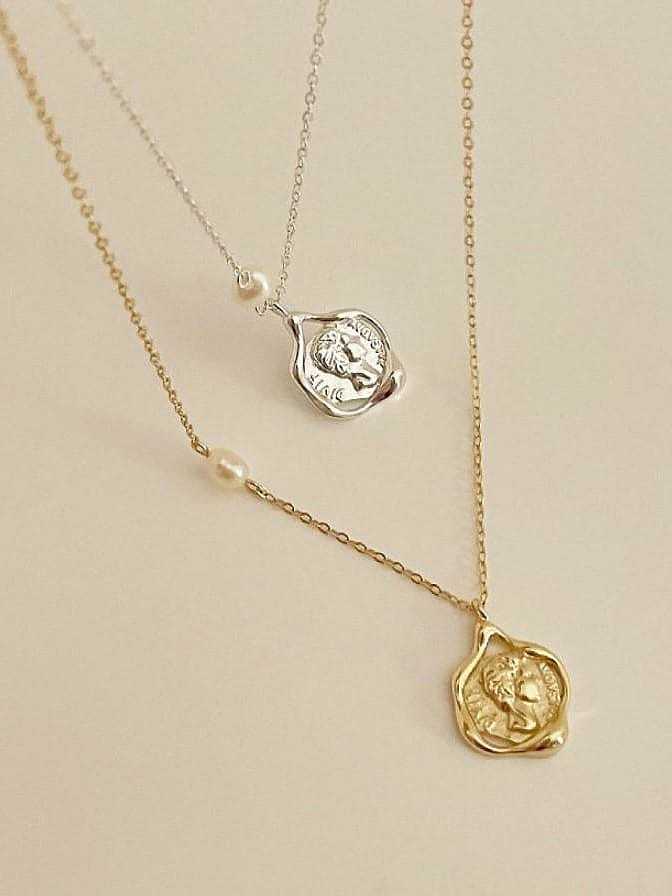925 Sterling Silver Irregular Vintage Portrait Pendant Necklace