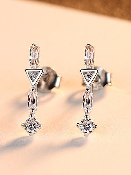 925 Sterling Silver With White Gold Plated Delicate Geometric Stud Earrings
