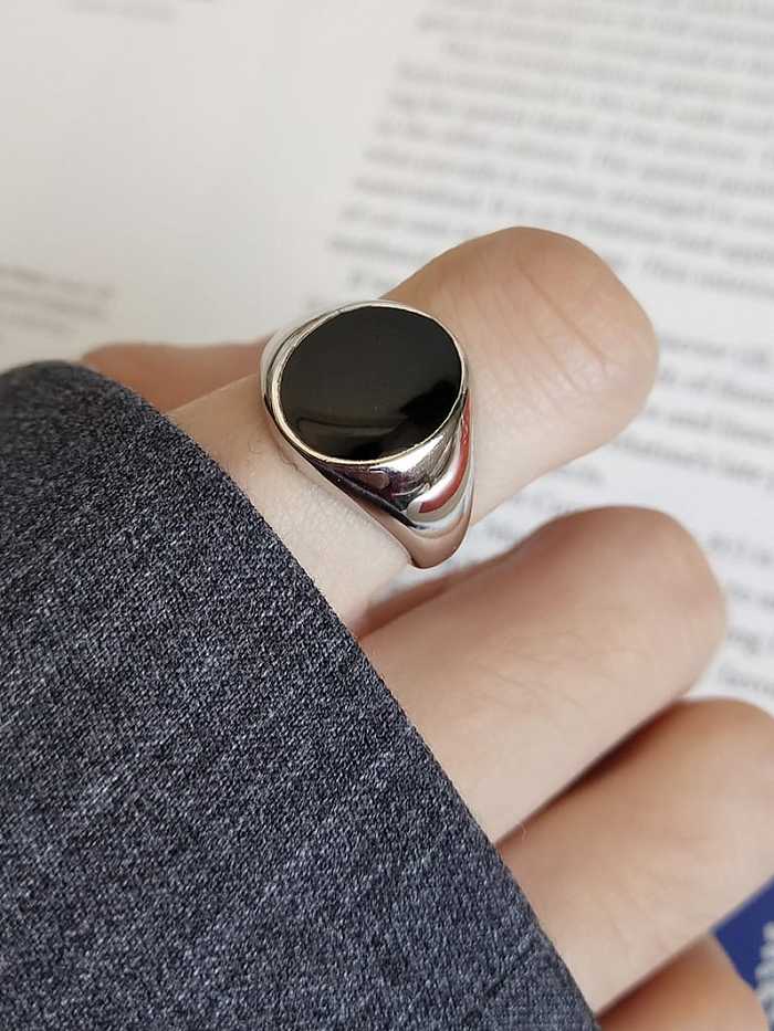 925 Sterling Silver Enamel Minimalist Round Free Size Ring