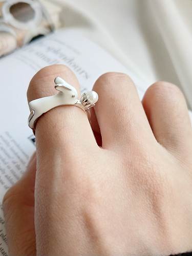 925 Sterling Silver cute rabbit Free Size Band Ring