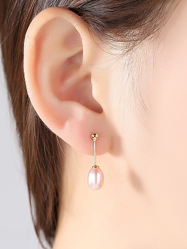 Sterling Silver 7-8mm Natural Pearl Minimalist Design Earrings