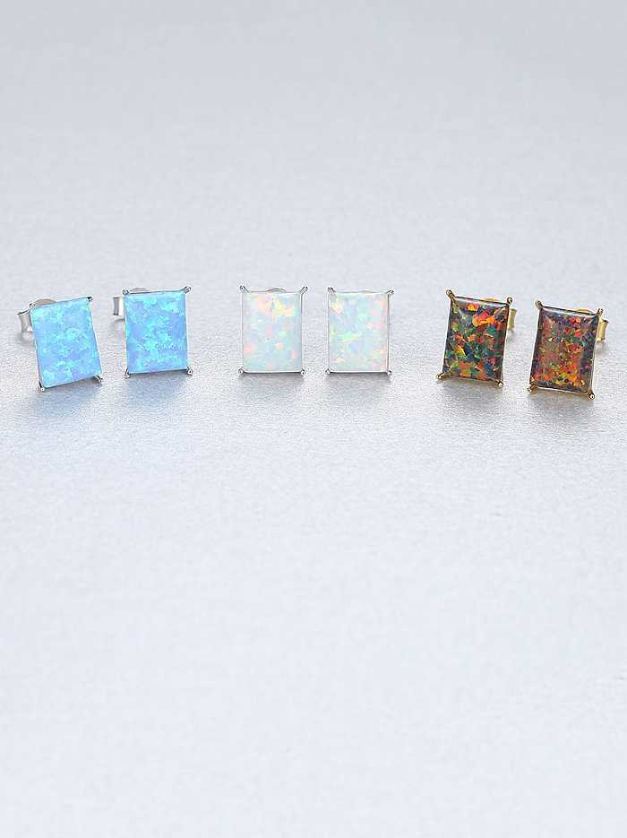 Boucles d'oreilles minimalistes carrées bleu opale en argent sterling 925