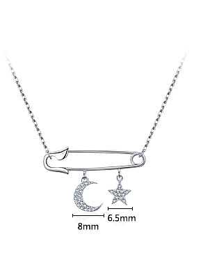 925 Sterling Silver Cubic Zirconia Star Minimalist Pin Pendant Necklace