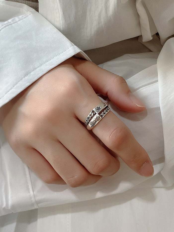 925 Sterling Silver Letter Minimalist free size Ring