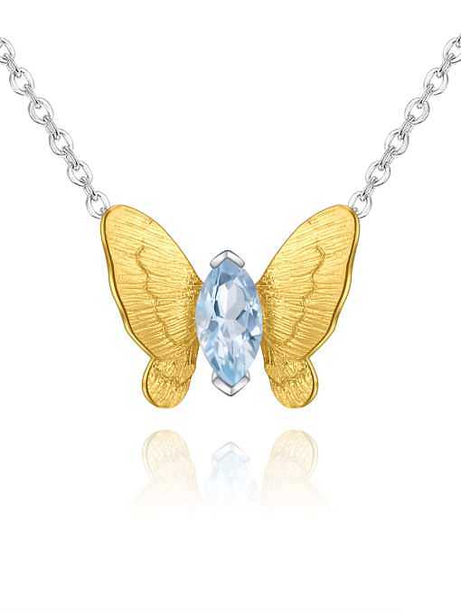 925 Sterling Silver Natural Stone Butterfly Minimalist Necklace