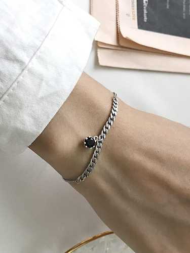 Bracelet à maillons ronds noirs en argent sterling 925 avec zircons cubiques