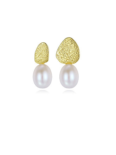 Boucles d'oreilles pendantes géométriques simplistes en argent sterling 925 avec perle artificielle