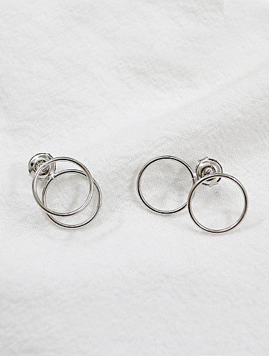 Simple Double Hollow Round Silver Stud Earrings