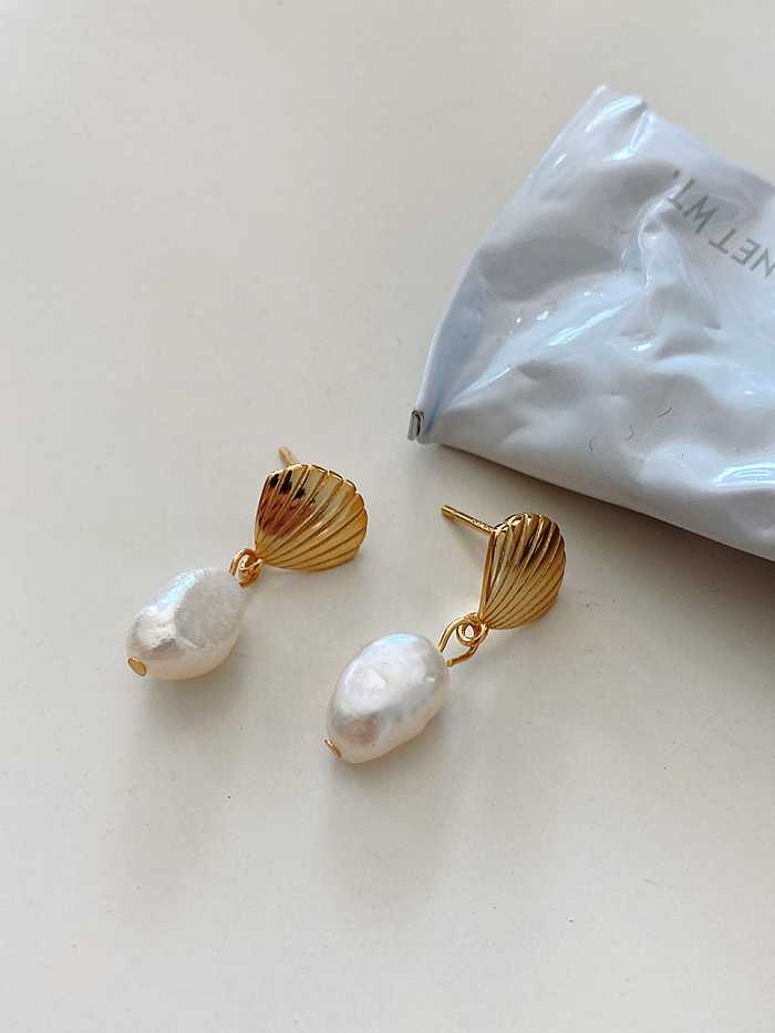 925 Sterling SilverVintage Shell Freshwater Pearl Drop Earring