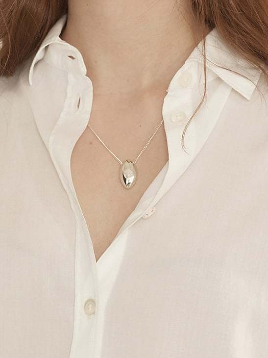 Collier pendentif ovale lisse minimaliste en argent sterling 925