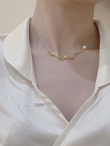 Geometrische zierliche Halskette aus 925er Sterlingsilber mit Süßwasserperlen