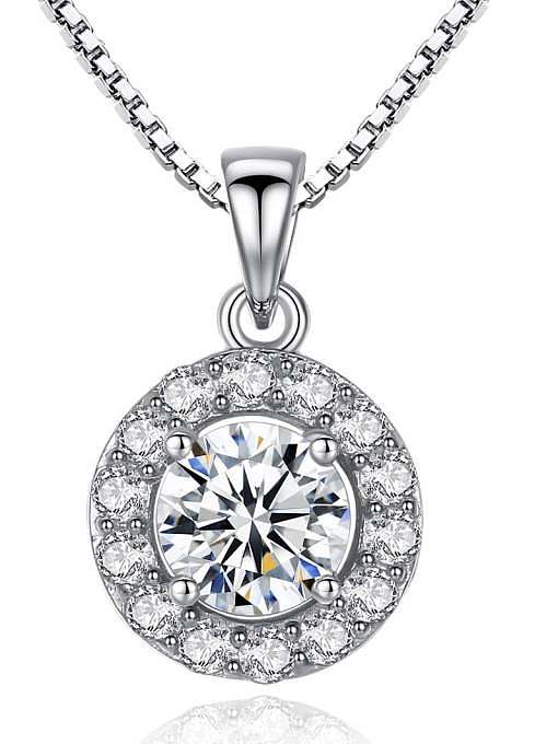 925 Sterling Silver Cubic Zirconia simple Round Pendant Necklace