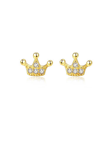 925 Sterling Silver With Cubic Zirconia Simplistic Crown Stud Earrings