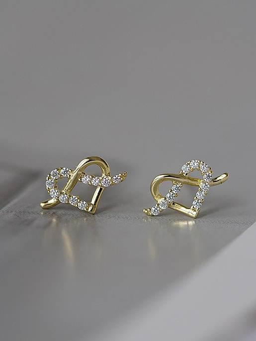 925 Sterling Silver Cubic Zirconia Heart Dainty Stud Earring