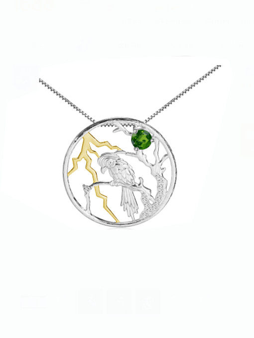 Collar artesanal de plata de ley 925 color natural tesoro topacio pájaro