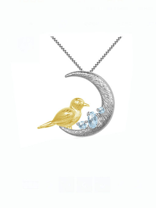 Collier pendentif lune artisan oiseau péridot en argent sterling 925