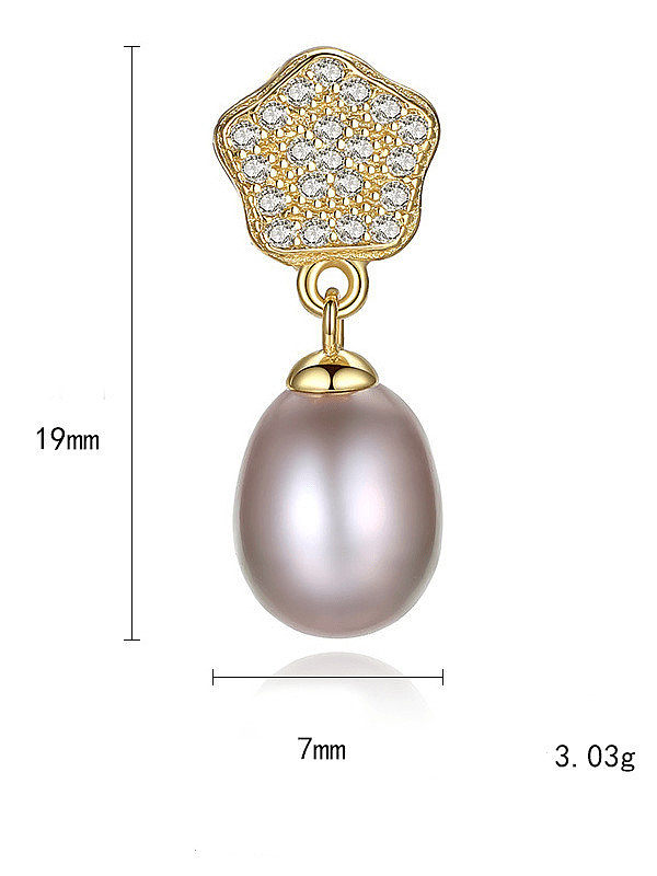 Boucle d'oreille géométrique en argent sterling 925 avec zircon cubique et perles d'eau douce