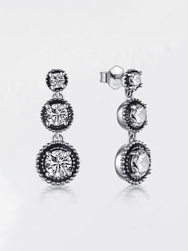 Boucles d'oreilles pendantes géométriques vintage en argent sterling 925 avec strass