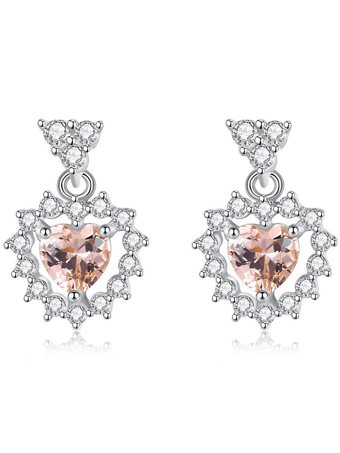 925 Sterling Silver Cubic Zirconia Heart Luxury Drop Earring